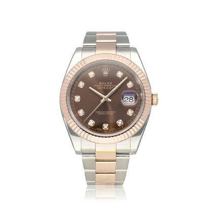 Datejust 41 steel - rose gold choco / brown diamond Oyster + box | NEW ROLEX SERVICE