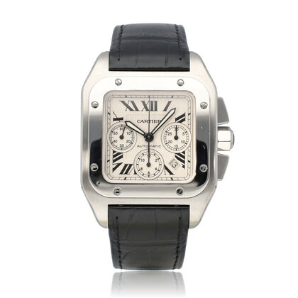 Santos de Cartier 100 Chronograph XL steel black leather | ref. 2740 | 2006 B+P | NEW CART