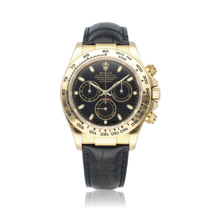 Daytona 40 yellow gold black dial / black leather P-serial 2002 box + papers