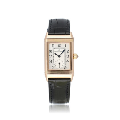 Reverso Duetto Classique rose gold diamond silver / black | NEW JLC ALLIGATOR STRAP
