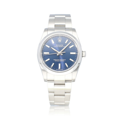 Oyster Perpetual 34 steel blue index domed Oyster 2022 box + papers