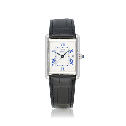Tank Must LM steel white blue | ref. 2414 | B+P | NEW CARTIER STRAP