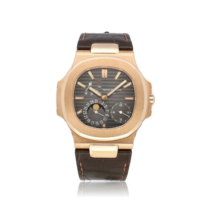 Nautilus Moonphase Power Reserve 40 rose gold brown leather + box | NEW PATEK SERVICE
