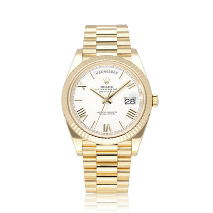 Day-Date 40 yellow gold President white roman 2022 box + papers