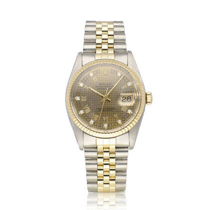 Datejust 36 steel - gold Pied de Poule - Houndstooth diamond 1979 + box | NEW ROLEX SERVIC