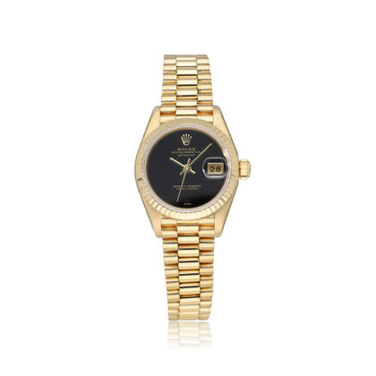 Lady-Datejust 26 yellow gold Onyx President 1991 + papers | NEW ROLEX SERVICE