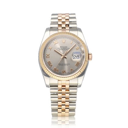 Datejust 36 steel - rose gold grey / slate roman 2018 B+P | NEW ROLEX SERVICE