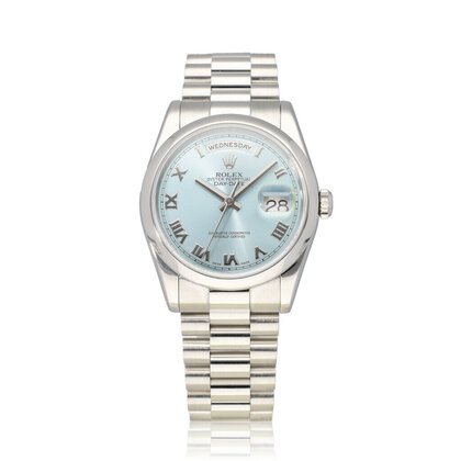 Day-Date 36 platinum ice blue domed roman President 2010 box + papers