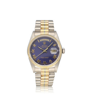 Rolex Day-Date 36 Tridor white - rose - yellow gold blue roman President - 1987
