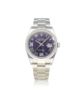 Rolex Datejust 36 steel aubergine / purple roman diamond Oyster 2023 box + papers