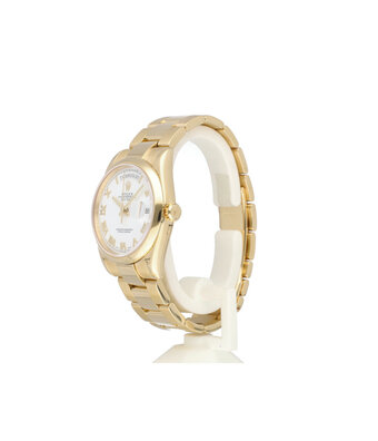 Rolex Day-Date 36 yellow gold white roman rehaut domed Oyster 2008 box + papers