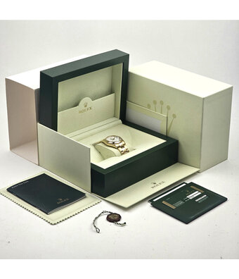 Rolex Day-Date 36 yellow gold white roman rehaut domed Oyster 2008 box + papers