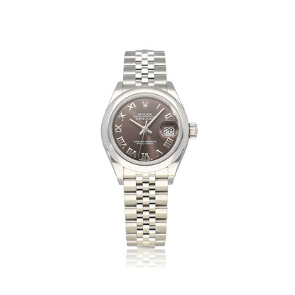 Lady-Datejust 28 steel dark grey / brown roman domed Jubilee 2024 box + papers