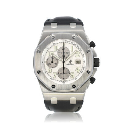 Royal Oak Offshore Chronograph steel white themes box + papers | NEW AP STRAP