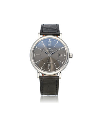 IWC Portofino Midsize Automatic 37 steel grey diamond alligator strap 2022 box + papers