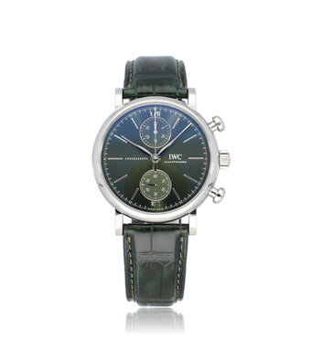 IWC Portofino Chronograph 39 steel green leather strap 2024 D+P