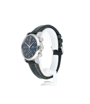 IWC Portofino Chronograph 39 steel green leather strap 2024 D+P