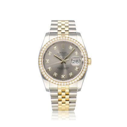 Datejust 36 steel - gold silver diamond 2014 B+P | NEW ROLEX SERVICE