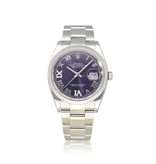Rolex Datejust 36 steel aubergine / purple roman diamond Oyster 2023 box + papers