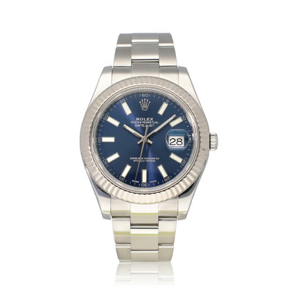 Datejust II 41 steel  - white gold fluted blue index Oyster 2017 box + papers