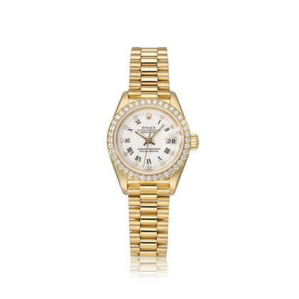 Lady-Datejust 26 gold President porcelain white factory dia dial + bezel 1989 | NEW ROLEX