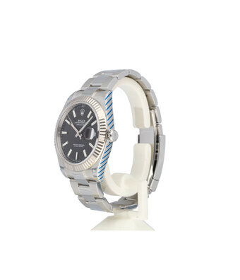 Rolex Datejust 41 steel - white gold black fluted Oyster B+P | NEW ROLEX SERVICE