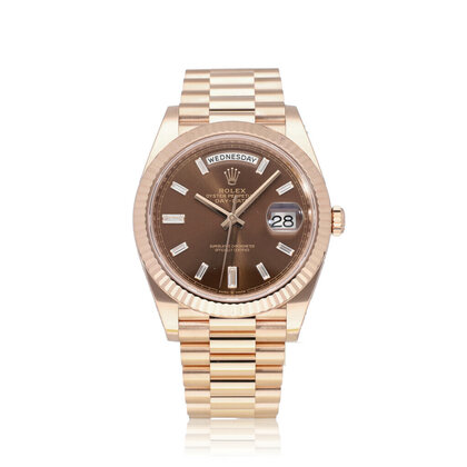 Day-Date 40 rose gold choco diamond / baguette President 2023 box + papers