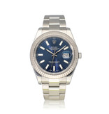 Rolex Datejust II 41 steel  - white gold fluted blue index Oyster 2017 box + papers