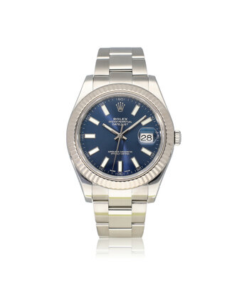 Rolex Datejust II 41 steel  - white gold fluted blue index Oyster 2017 box + papers