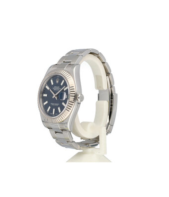 Rolex Datejust II 41 steel  - white gold fluted blue index Oyster 2017 box + papers