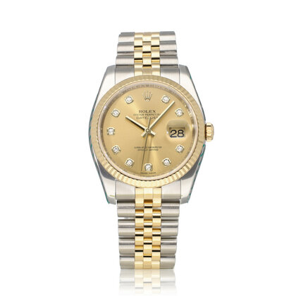 Datejust 36 steel - gold champagne diamond 2008 B+P | NEW ROLEX SERVICE