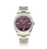 Rolex Oyster Perpetual 39 steel domed red grape Oyster 2016 box + papers