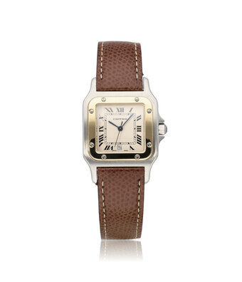 Cartier Santos de Cartier Galbée LM steel - yellow gold silver leather 1997 B+P | NEW CARTIER STR