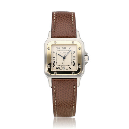 Santos de Cartier Galbée LM steel - yellow gold silver leather 1997 B+P | NEW CARTIER STR