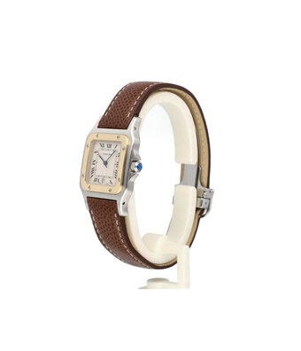 Cartier Santos de Cartier Galbée LM steel - yellow gold silver leather 1997 B+P | NEW CARTIER STR