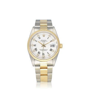 Rolex Date  34 steel - gold Oyster white roman diamond + papers | NEW ROLEX SERVICE
