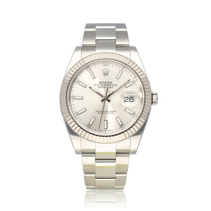 Datejust 41 steel - white gold silver index fluted Oyster 2024 box + papers