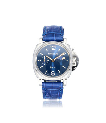 Panerai Luminor Due Luna 38 steel alligator strap blue 2025 box + papers