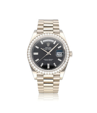 Rolex Day-Date 40 white gold black diamond dial factory diamond bezel President 2021 box + paper