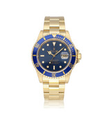 Rolex Submariner Date 40 NEW ROLEX SERVICE | 1994 + papers | gold blue / bluesy / jeans Oyster