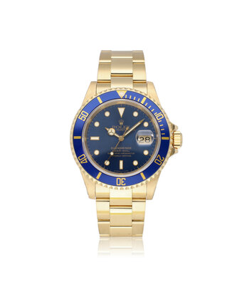 Rolex Submariner Date 40 NEW ROLEX SERVICE | 1994 + papers | gold blue / bluesy / jeans Oyster