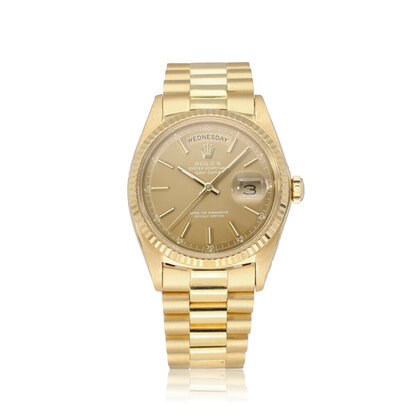 Day-Date 36 yellow gold pie-pan taupe / Havana President 28-serial - 1971 | ROLEX SERVICED
