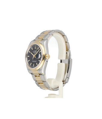 Rolex Datejust 36 steel - gold Oyster black 2005 box + papers