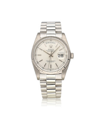 Rolex Day-Date 36 white gold silver President 1981 B+P | NEW ROLEX SERVICE