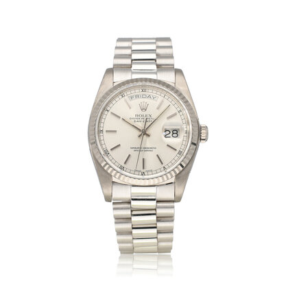Day-Date 36 white gold silver President 1981 B+P | NEW ROLEX SERVICE
