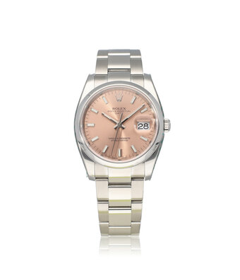 Rolex Date  34 steel pink domed Oyster 2017 B+P | NEW ROLEX SERVICE