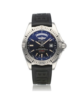 Breitling Galactic  44 steel day-date black rubber 2015 with box + papers