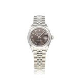 Rolex Lady-Datejust 28 steel dark grey / brown roman domed Jubilee 2024 box + papers