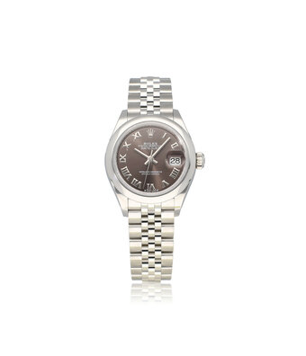 Rolex Lady-Datejust 28 steel dark grey / brown roman domed Jubilee 2024 box + papers