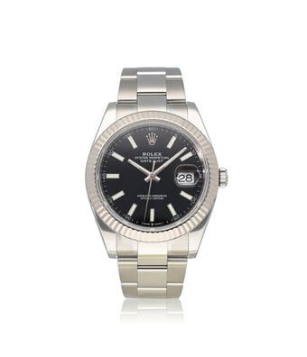 Rolex Datejust 41 steel - white gold black fluted Oyster 2023 box + papers
